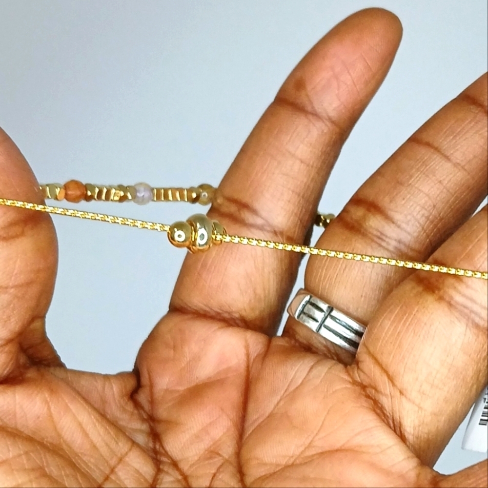 Gold Tone Stainless Steel Bracelet Adjustable Multi Color Beads - Picture 3 of 4